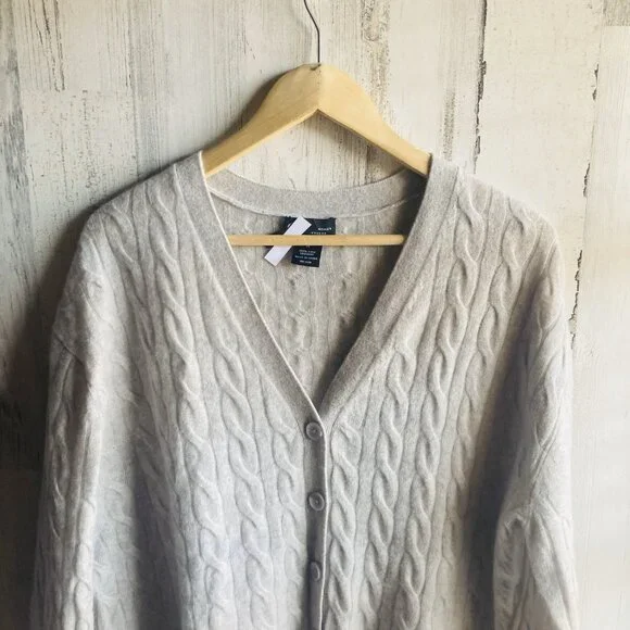 NWOT C by Bloomingdale's 100% Cashmere Grandpa Cardigan M Cable Knit Gray - Picture 3 of 12